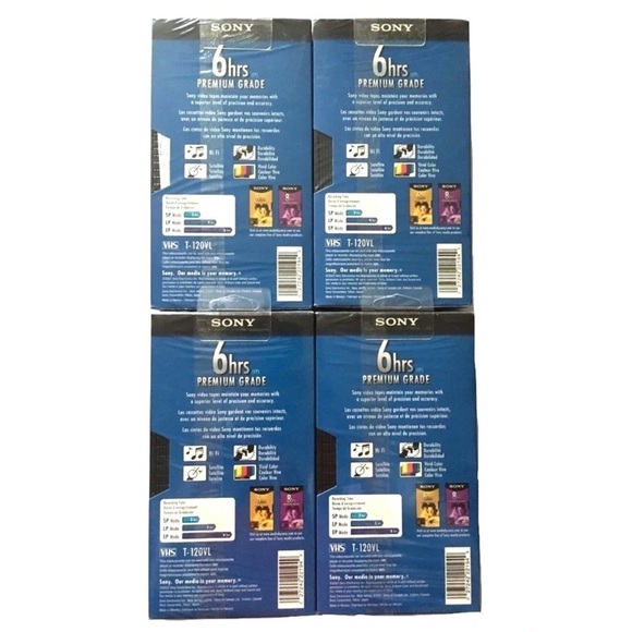 4 SONY Blank VHS Tapes T-120VL 6 Hr Premium Grade Factory Sealed - Picture 2 of 4